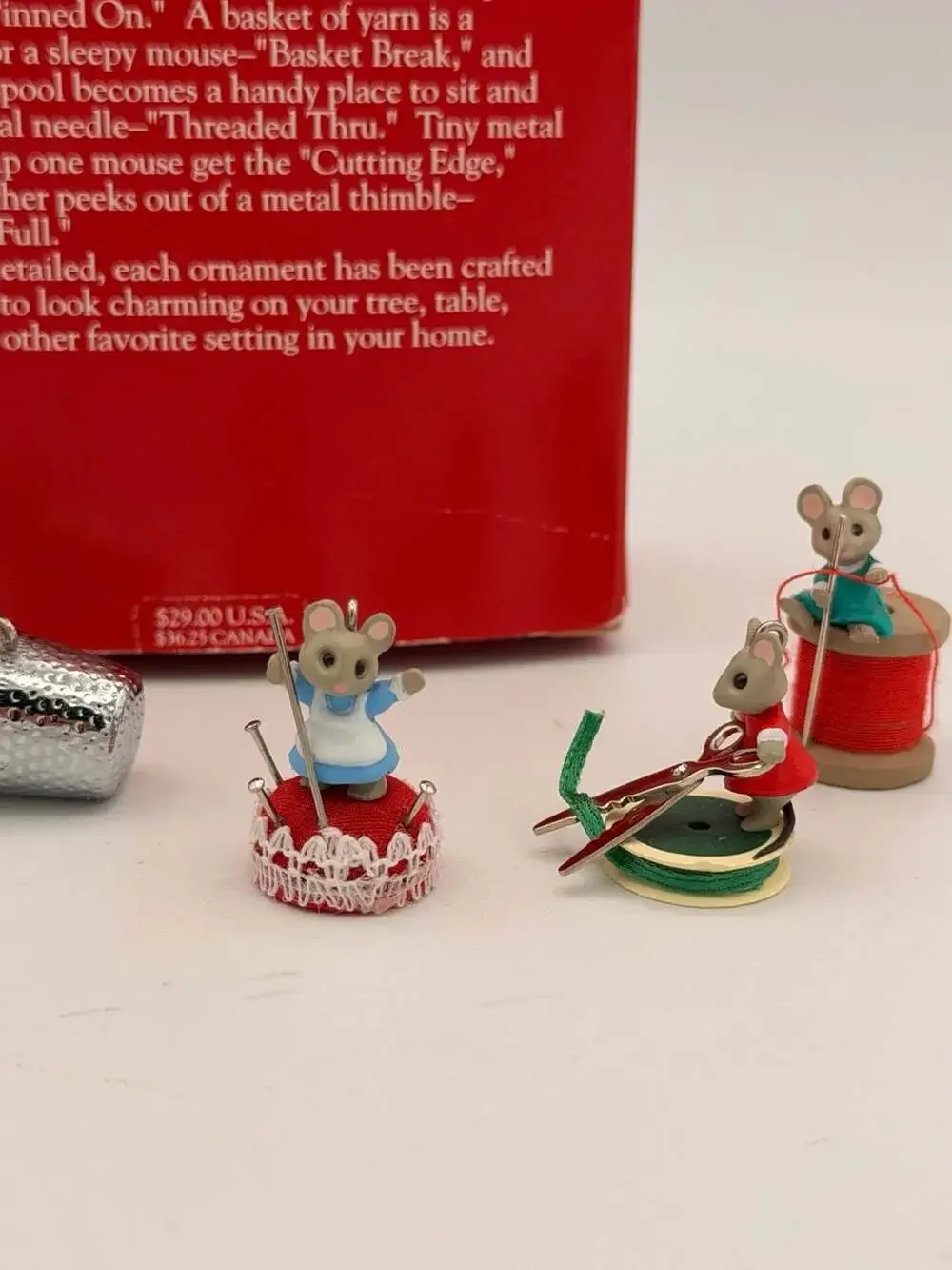 1992 Hallmark Keepsake Ornament Set of 6 - Sew, Sew Tiny Miniature Sewing Mice